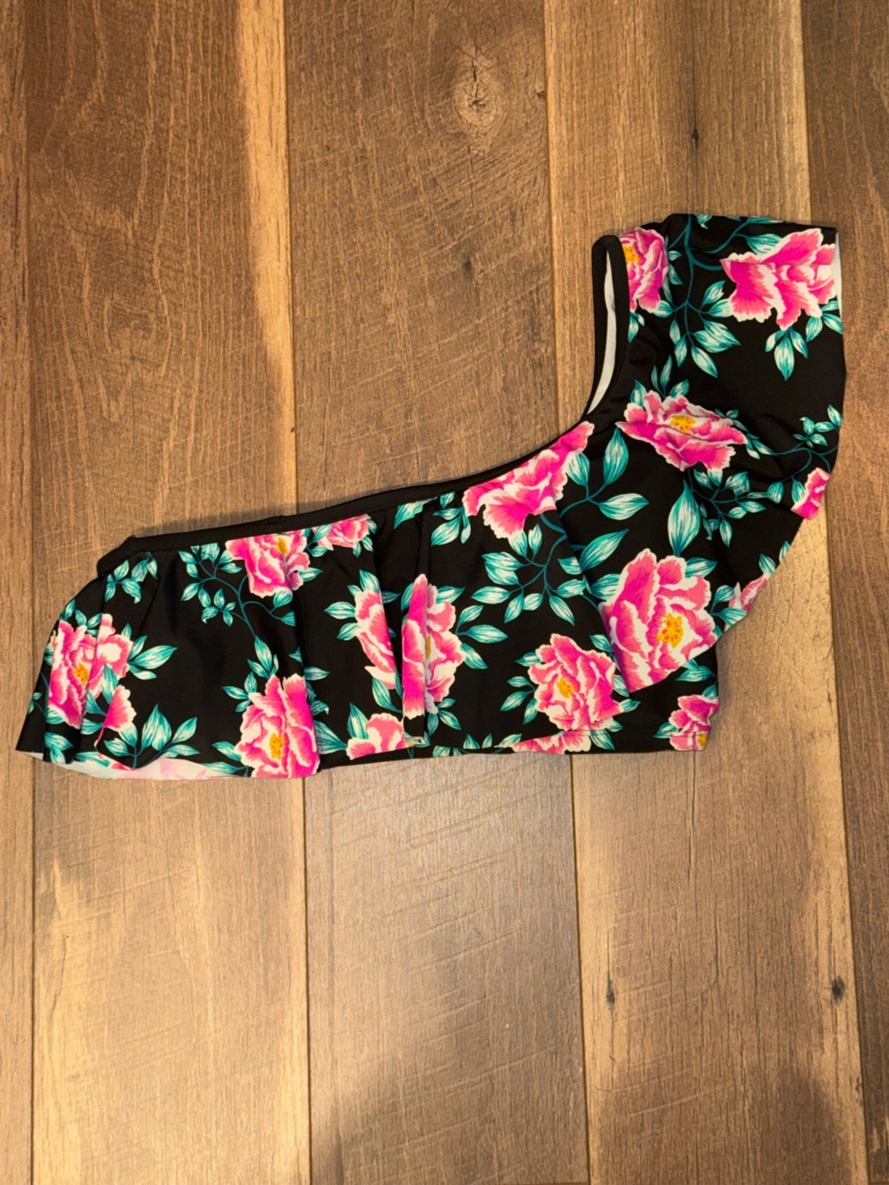 Time and Tru One-Shoulder Floral Swim Top | Size M (8–10) | Pink & Teal Floral